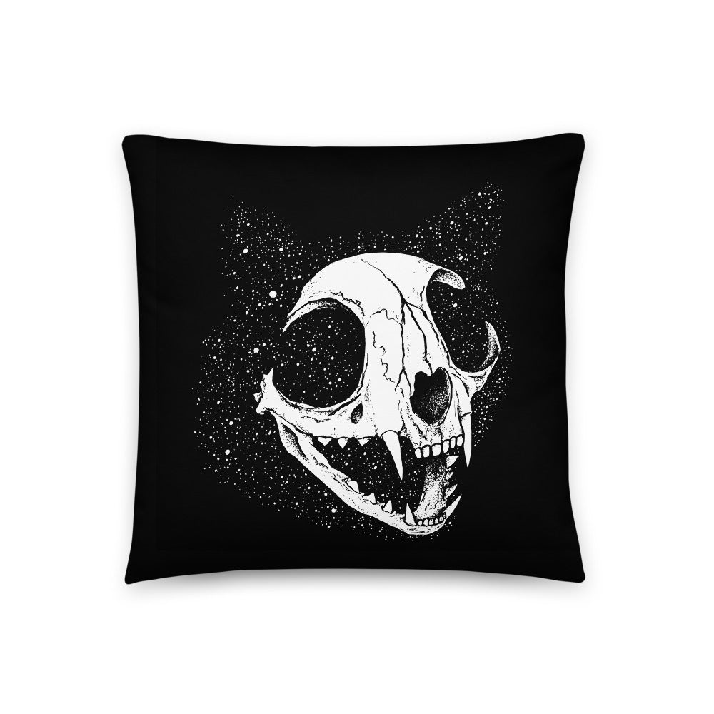 Cosmic Cat Skull Pillow - Black on Black