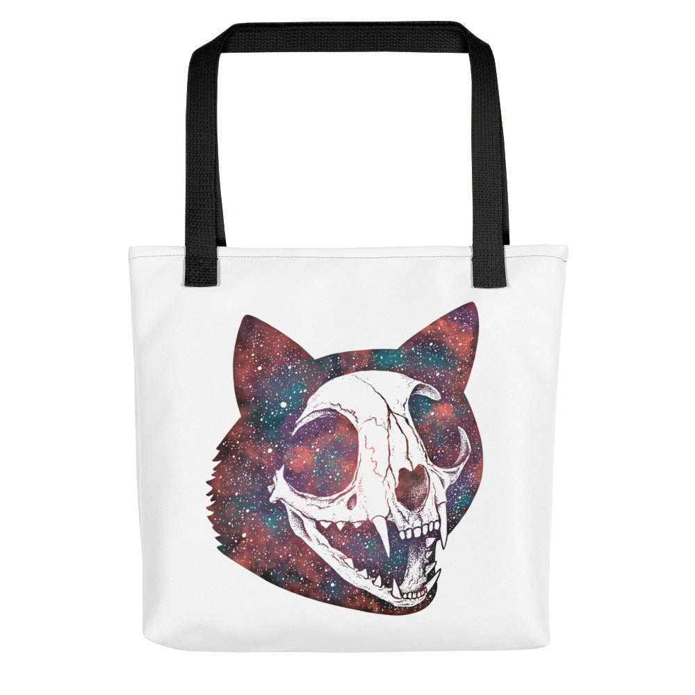 Cosmic Cat Skull Tote Bag - Color on White